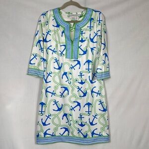 Gretchen Scott Tunic Dress Size M Blue And Green Anchor Print EUC
